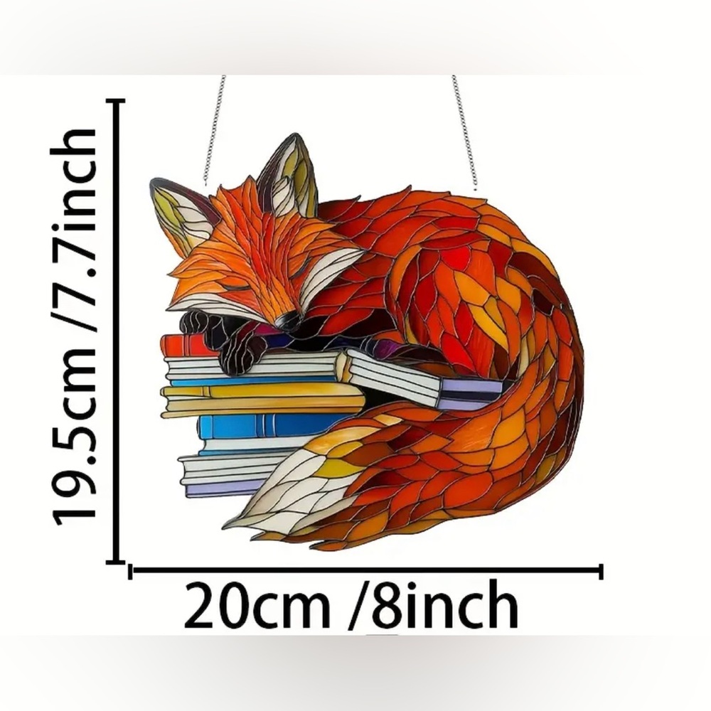 Fox suncatcher - new in package - sleepy bookish fox - stained glass effect - Picture 2 of 5